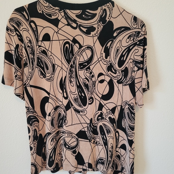 Rich Colored Small Tan and Black Dress Shirt Sleeve Top Size Small - Picture 2 of 3